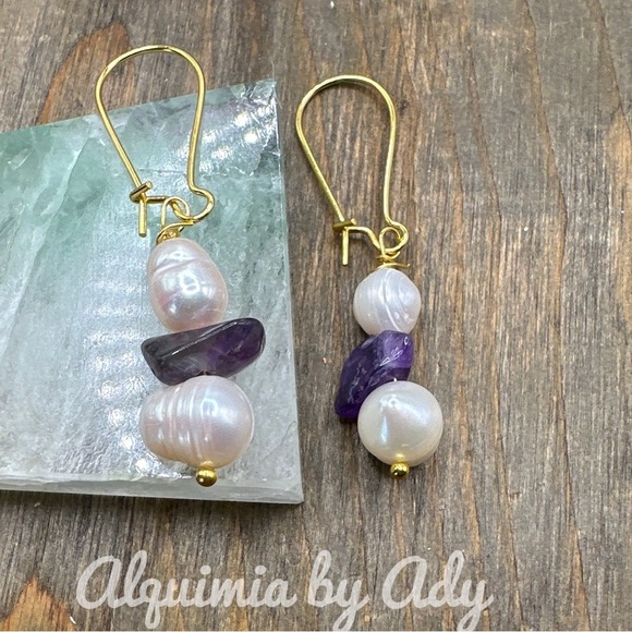 Alquimia Silver and Purple Earrings for Elegant Occasions freshwater pearl - Picture 1 of 4
